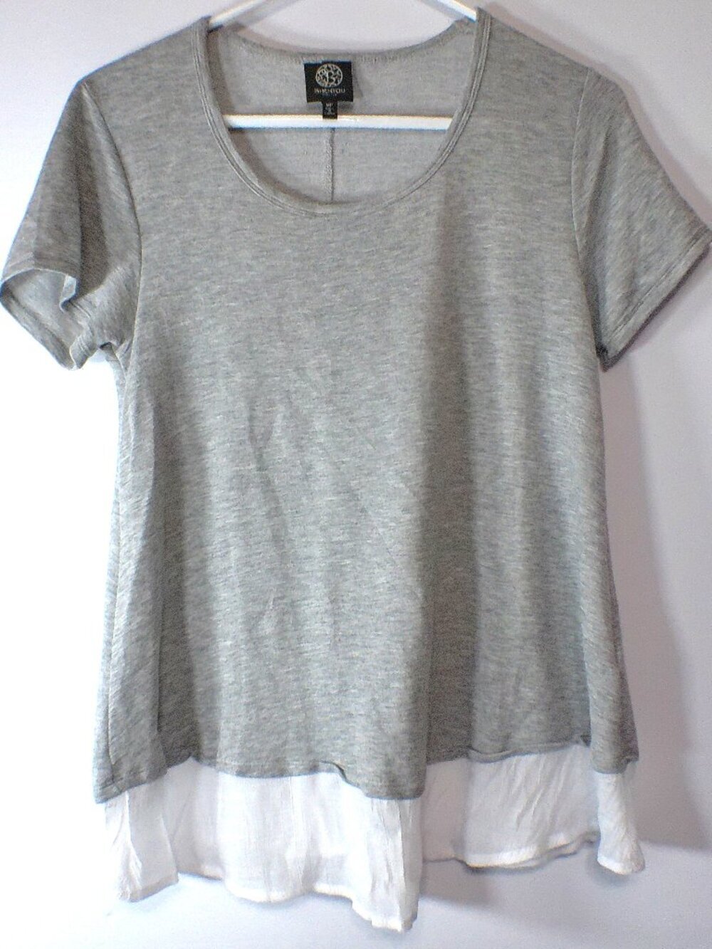 Bobeau Petite Women’s Layered Top MP Gray Short Sleeve Casual Blouse